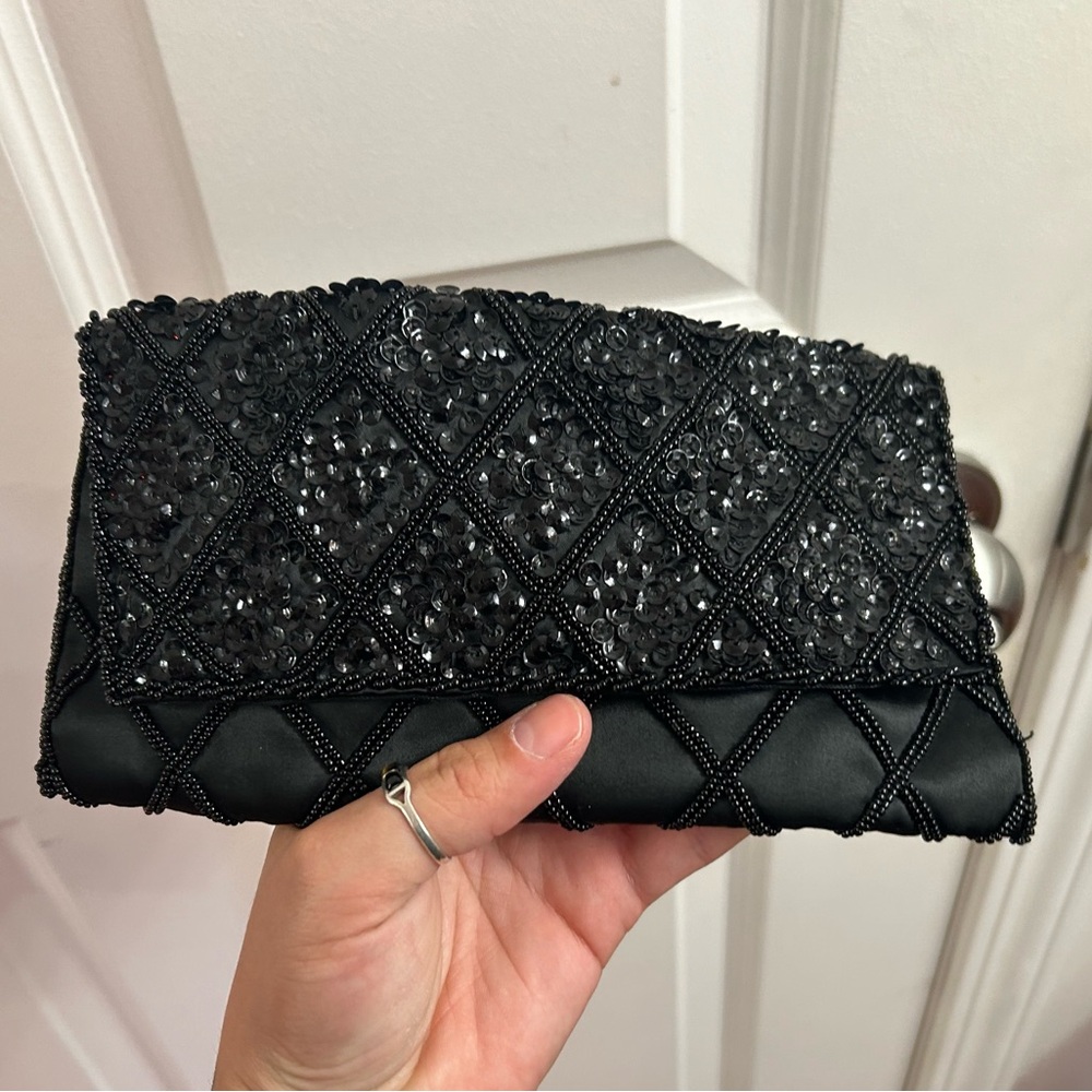 Vintage black beaded sequin clutch